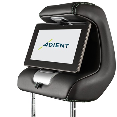Adient automotive headrest with integrated video screen